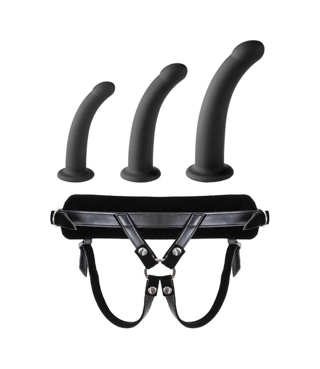 VIRGITE  UNIVERSAL HARNESS WITH BLACK DILDO SET SIZES S M L BLACK