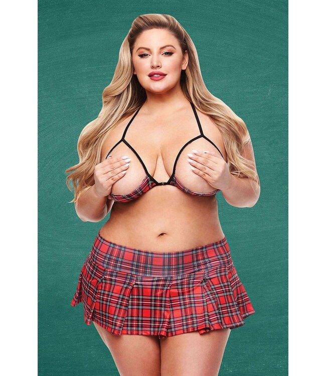 2PC SHOW ME SCHOOLGIRL SKIRT SET, PLUS SIZE