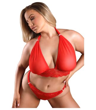 TAKE A CHANCE LACE AND MESH HALTER BRALETTE & PANTY RED, QS
