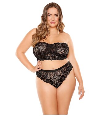 PERFECT MATCH SCALLOPED LACE BANDEAU & CHEEKY PANTY BLACK, QS