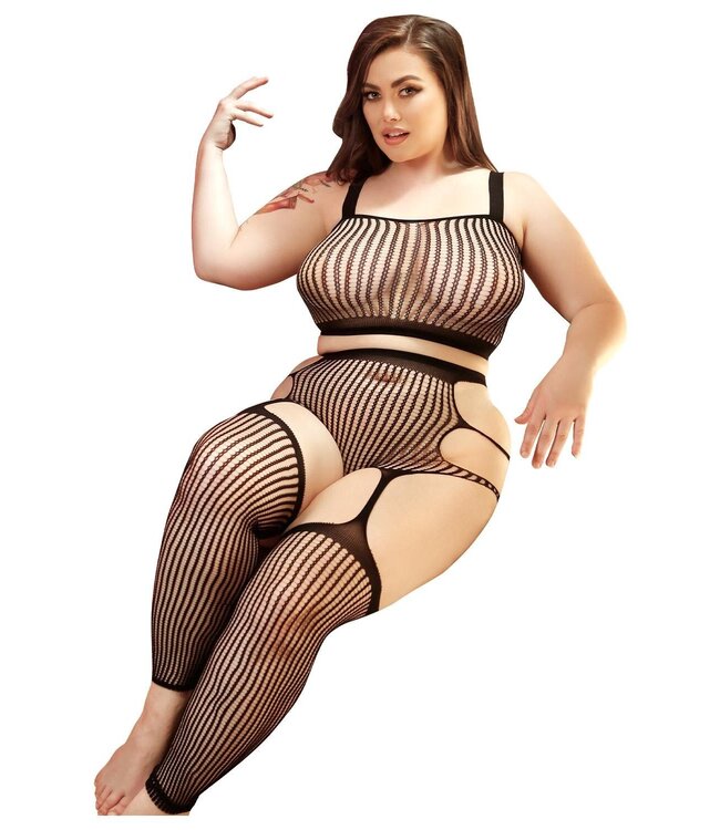 IN THE MOOD 2PC TOP & CROTCHLESS BODYSTOCKING BLACK, QS