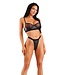 WETLOOK UNDERWIRE BRA & CROTCHLESS PANTY BLACK, L/XL