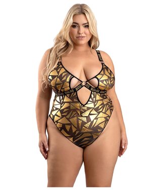 BOUJEE CUT-OUT MESH BODYSUIT WITH SNAP CLOSURE GOLD, QS
