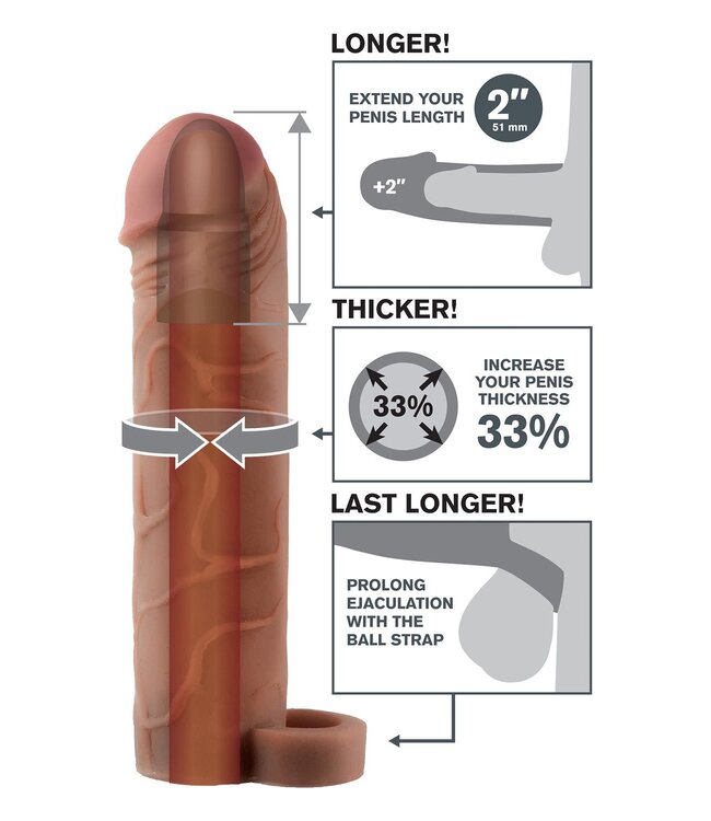 FANTASY X-TENSIONS PERFECT 2 INCH EXTENSION WITH BALL STRAP BROWN