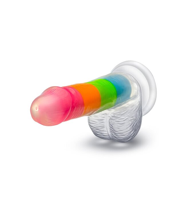 NEO ELITE GLOW IN THE DARK RAINBOW RAVE 6.5 INCH SILICONE DUAL DENSITY DILDO MULTICOLORED