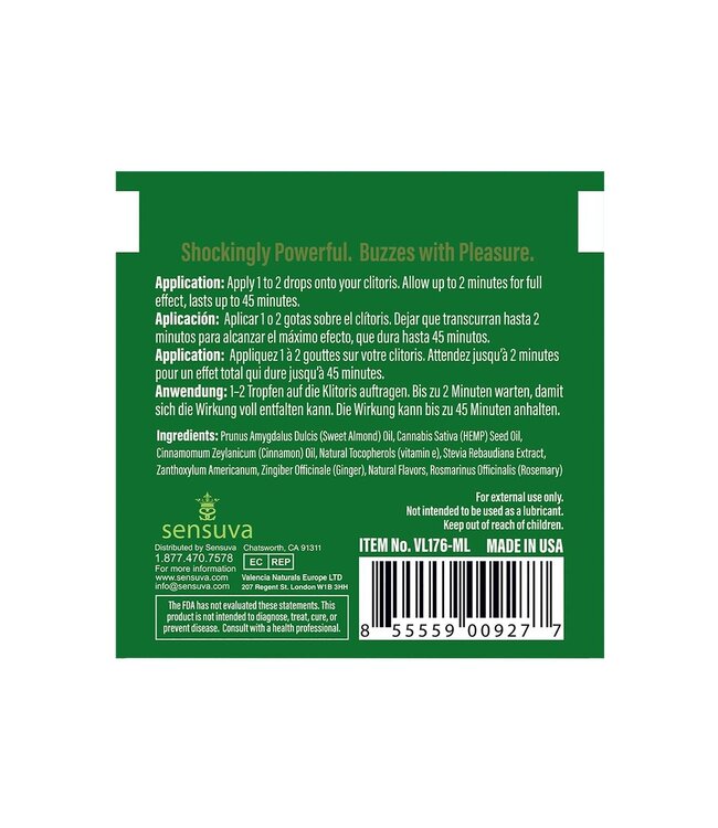 SENSUVA ON HEMP AROUSAL OIL SINGLE USE AMPOULE