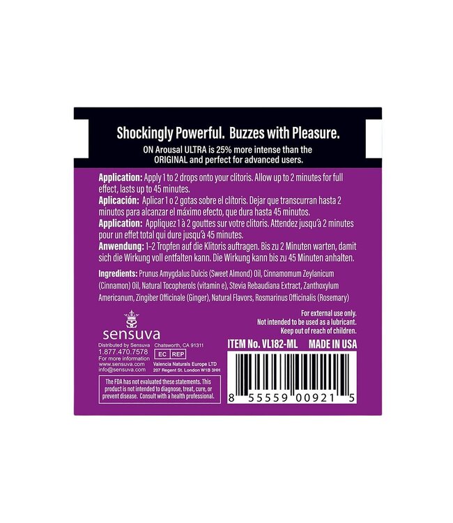 SENSUVA ON ULTRA AROUSAL OIL SINGLE USE AMPOULE