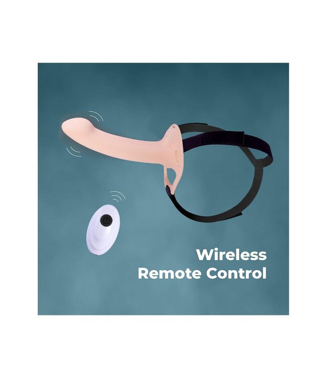 NMC 9.5 INCH RECHARGEABLE SILICONE VIBRATION HOLLOW STRAP ON WITH BALL RING FLESH