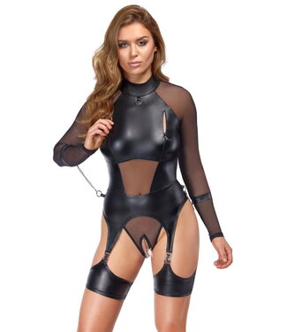 Cottelli Bondage Wetlook Suspender Body With Cuffs