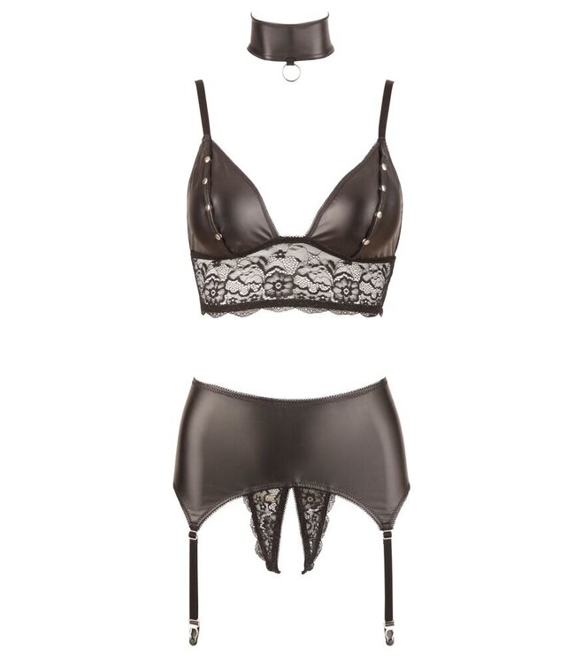 Wetlook Suspender Set With Cuffs