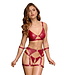 Cottelli Bondage Red Wetlook Suspender Set With Cuffs