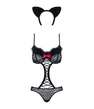 Obsessive Gepardina Kostuum 3 delig S/M - Zwart