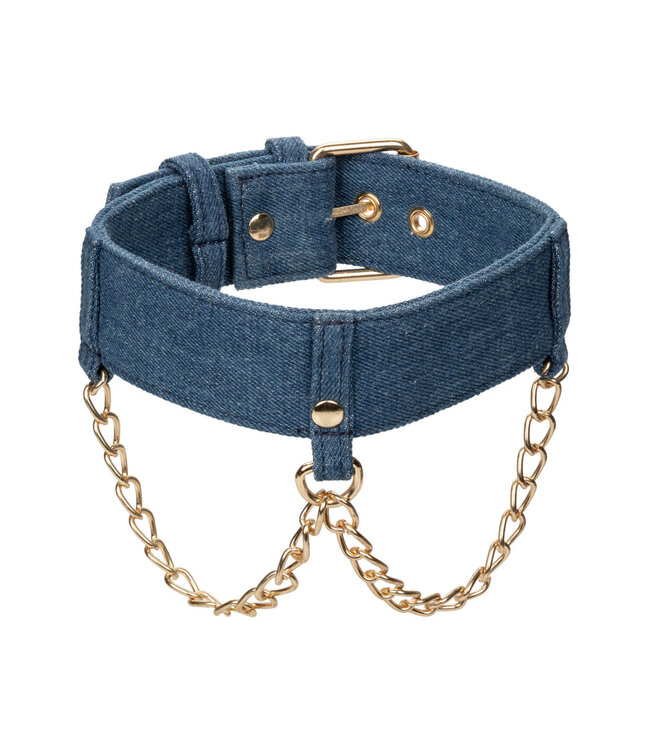 CalExotics Ride 'em Premium Denim Collection Collar with Leash