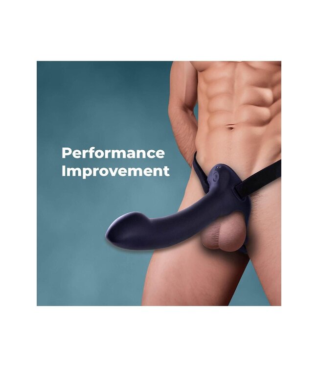 9.5 Inch Rechargeable Silicone Vibration Hollow Strap On With Ball Ring Black