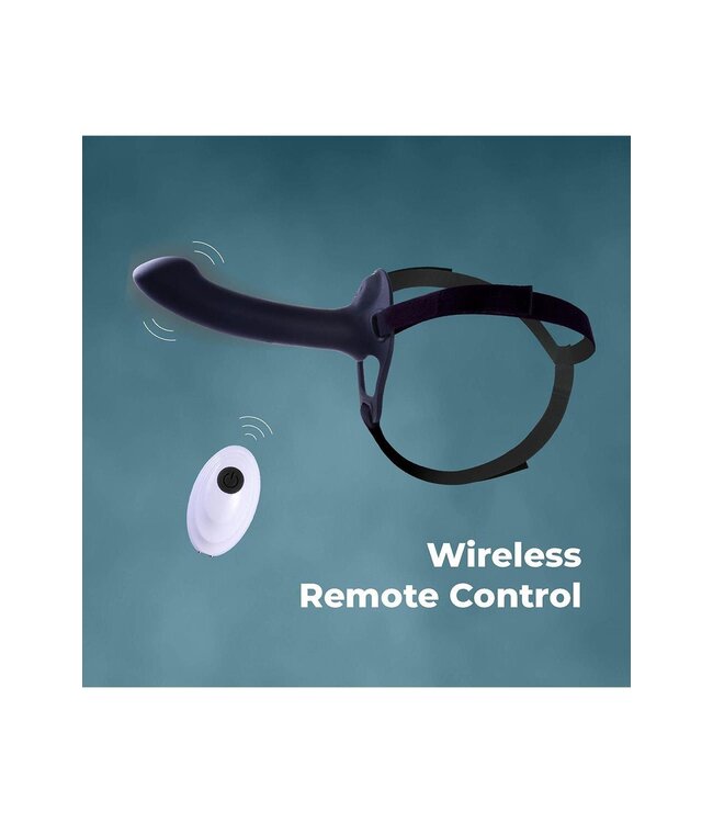 9.5 Inch Rechargeable Silicone Vibration Hollow Strap On With Ball Ring Black