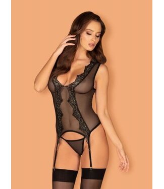 Obsessive Meshlove Jarreteltop en String - Zwart