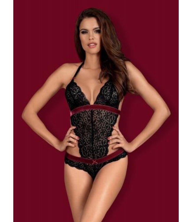 Rossita Kanten Body - Zwart/Rood