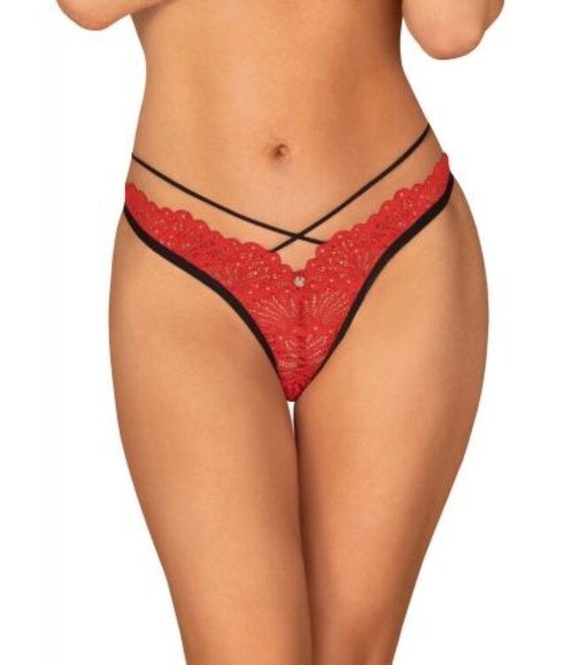 Mettia Sexy Kanten String - Zwart/Rood