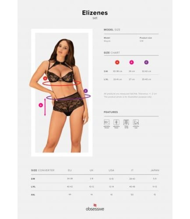 Elizenes 2-delige Kanten BH Set Met Halternek - Zwart