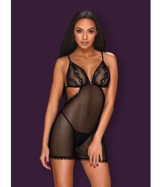 Obsessive Millagro Transparant Visnet Jurkje Met String - Zwart