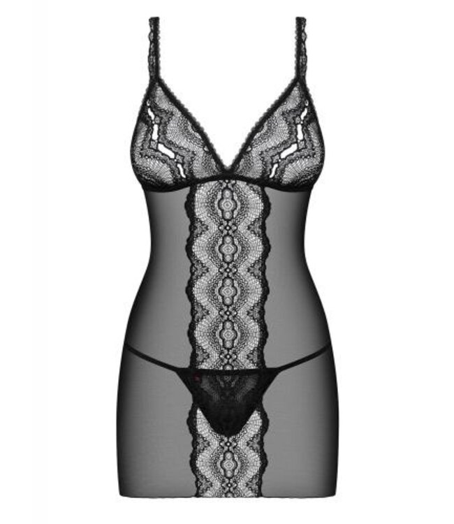 Lucita Negligé Met Bijpassende String - Zwart