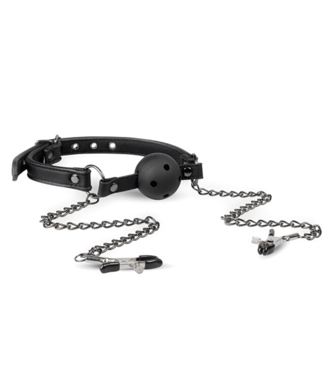 Open Ball Gag Met Tepelklemmen