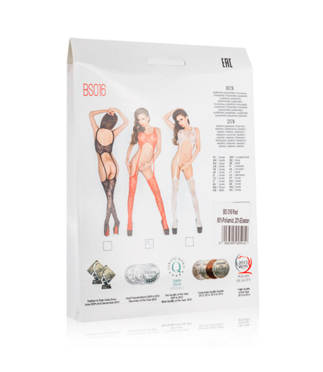 Rode bodystocking met lange jarretels