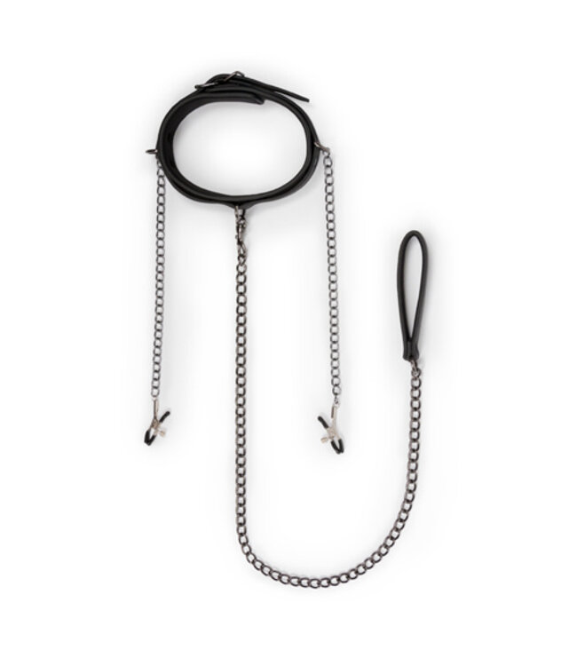 Kunstleren halsband met tepelklemmen