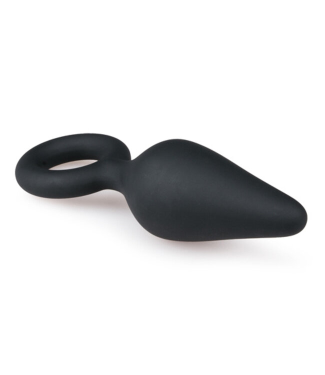 Zwarte buttplug met trekring - medium