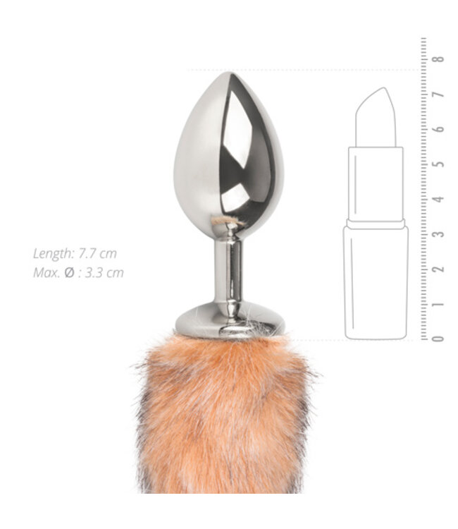 Medium zilverkleurige buttplug met gestreepte vossenstaart