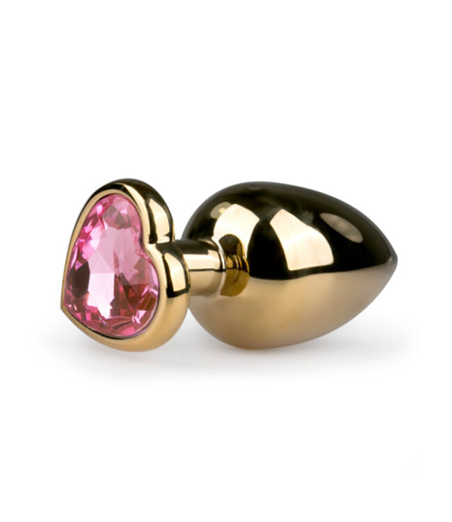 Metalen buttplug met roze hartje - goudkleurig