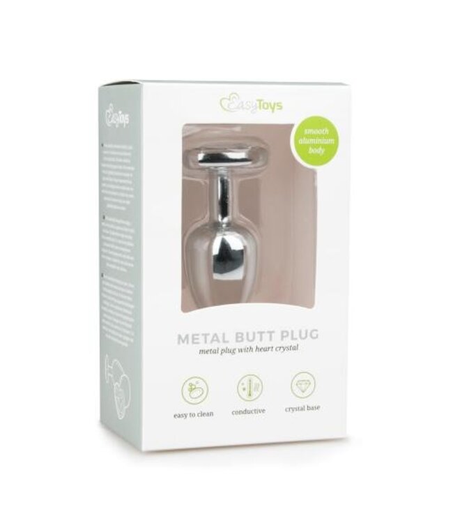 Zilverkleurige Buttplug Met Hartvormige Transparante Steen