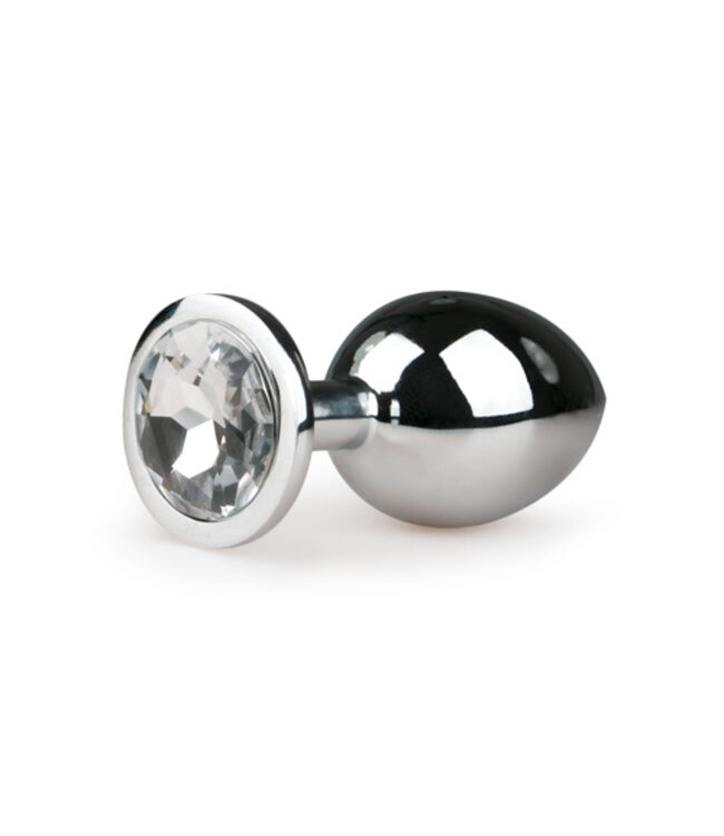 Metalen buttplug met transparante diamant - zilverkleurig