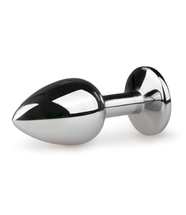 Metalen buttplug met roze steen - zilverkleurig