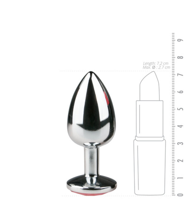 Metalen buttplug met roze steen - zilverkleurig