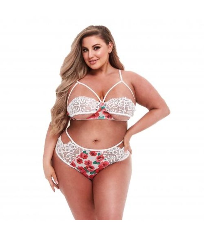 Baci - White Floral & Lace High Waist BH-set - Curvy