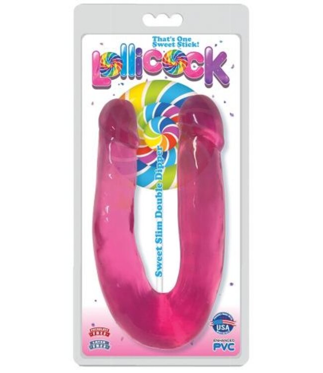 Lollicock - Sweet Slim Double Dipper Dildo - Cherry Ice - 33 cm