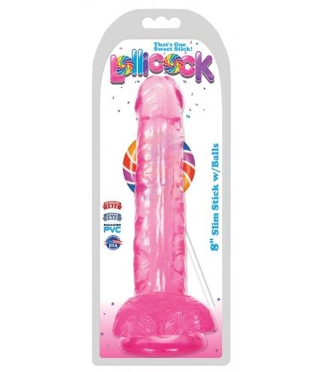 Lollicock - Dildo Slim Stick With Balls - Cherry Ice - 20.3 cm