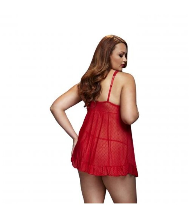 Baci - Transparante Babydoll Met Open Cups - Curvy - Rood