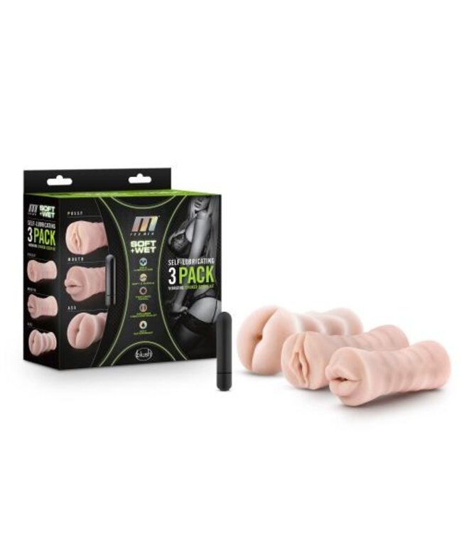 M for Men - Set Van 3 Masturbators Met Bullet Vibrator: Vagina, Anus, Mond