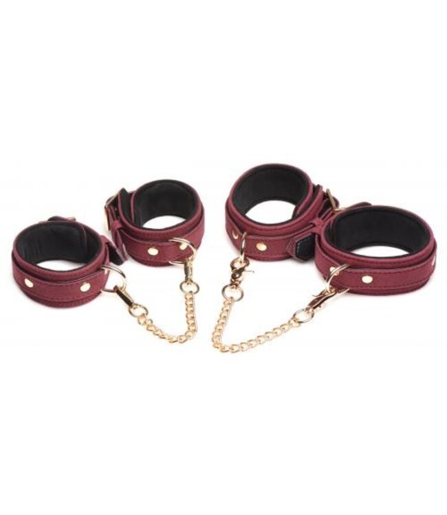 6-delige BDSM Suede Boeienset Met Collar En Riem - Bordeaux