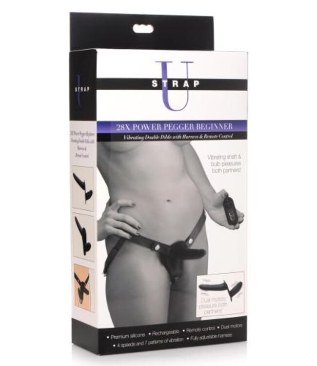 Power Pegger Dubbele Strap-On Vibrator - Zwart