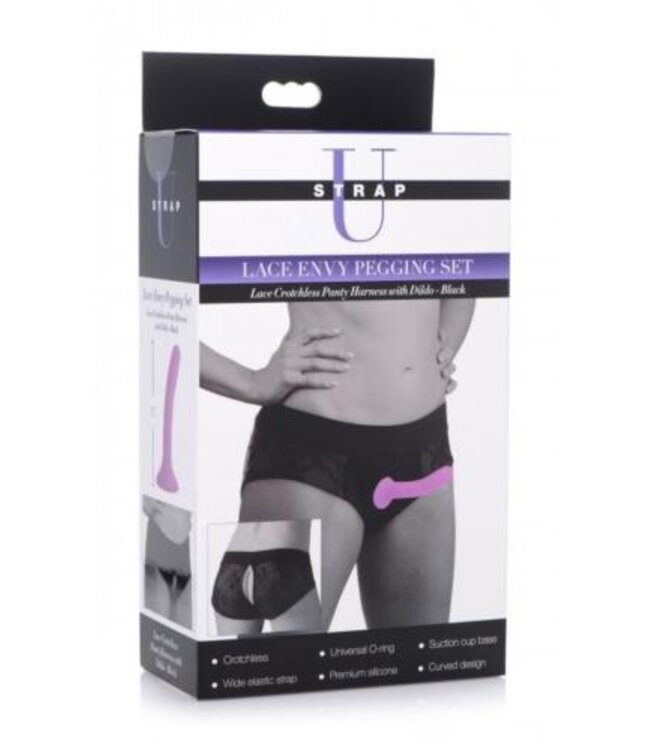 Envy Kanten Strap-On Harnas Met Dildo - Zwart