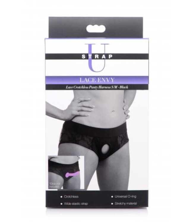 Envy Kanten Kruisloze Strap-On Harnas - Zwart