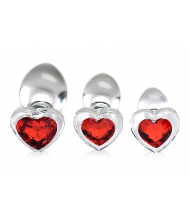 Red Heart Gem Anaalplug Set Van Glas