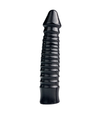 All Black Grote Dildo Met Geribbelde Schacht - Zwart