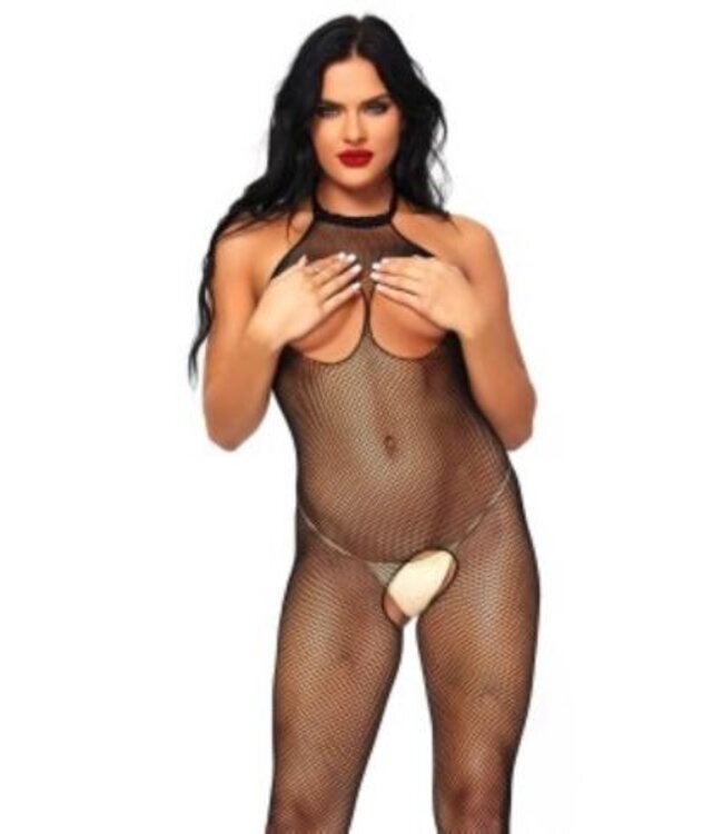 Feel Me Catsuit met Open Cups en Kruis - Black