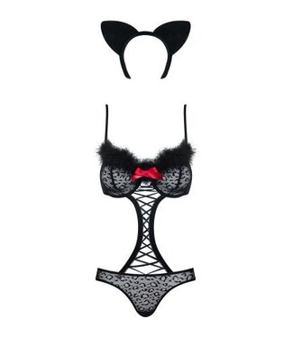 Obsessive Gepardina Kostuum 3 delig S/M - Zwart