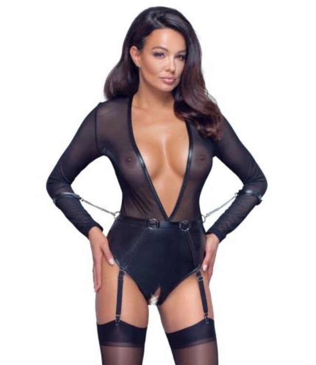 Open kruis Body met jarretels en handboeien