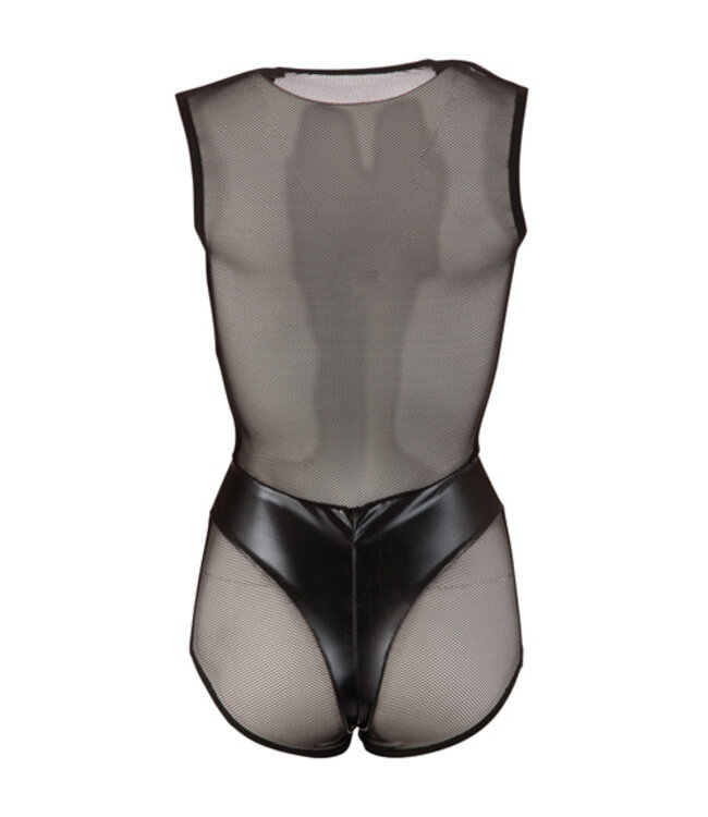 Wetlook Body Met Netstof - Zwart